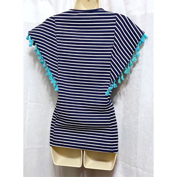 Twenty Second Blue & White Striped Top with Aqua Accented Sleeves sz:S - Picture 7 of 9